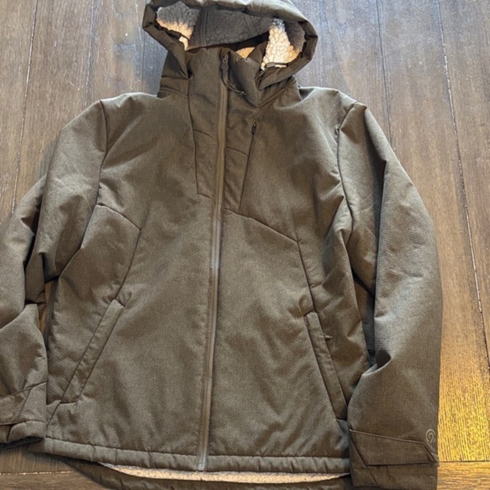 Champion Jacket brown black Sherpa Lined Softshell Hooded Full Zip warm Coat M